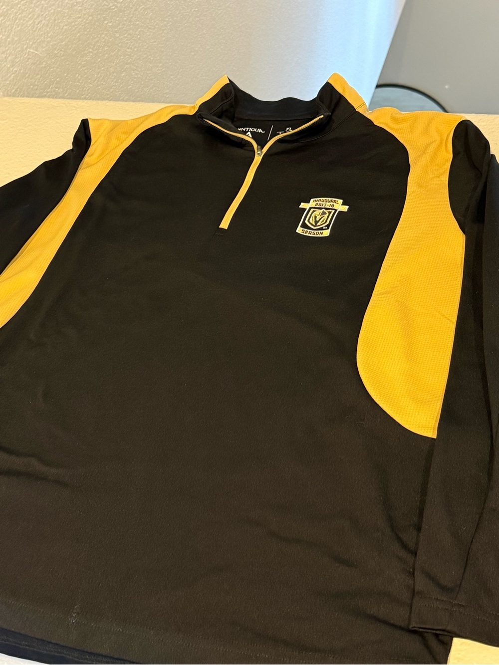 Antigua Black and Yellow Men’s Quarter-Zip Sweater